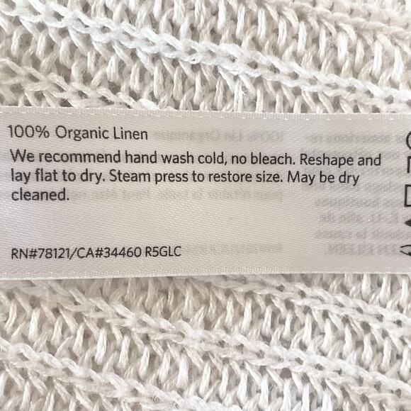 Eileen Fisher White 100% Organic Linen Rib Knit Drape Front Cardigan Sz MEDIUM - Picture 8 of 8